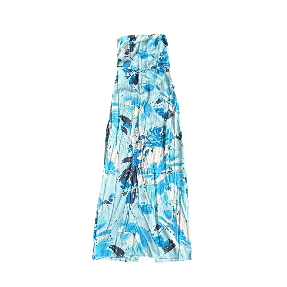 Abercrombie‎ & Fitch Blue Floral Strapless Smocked Back Maxi Dress Women's XS